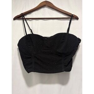 Lulus Black Rhinestone Bustier Corset Crop Top‎ Spaghetti Strap Large